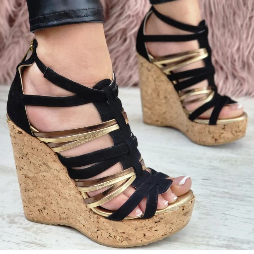 JIMMY CHOO Size 39 (US W9) Cage Wedge Sandals
